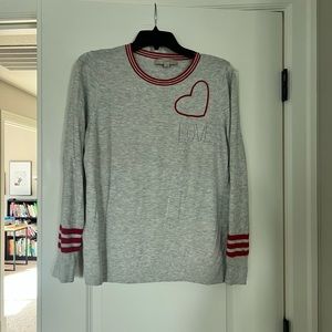 LOFT Gray Sweater with Red Accents